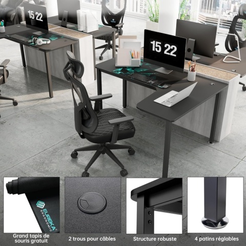 EUREKA ERGONOMIC Biurko narożne, 155 x 110 cm, stół gamingowy