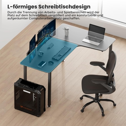 EUREKA ERGONOMIC Biurko narożne, 155 x 110 cm, stół gamingowy