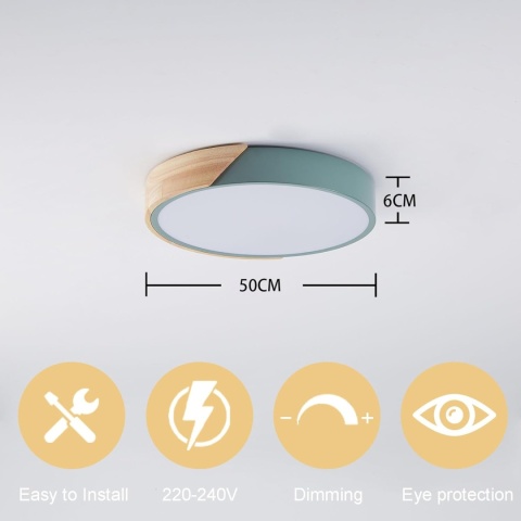 GHiycotdl Lampa sufitowa LED, drewniana, 50 cm, ściemniana