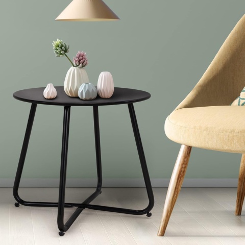 Grand Patio Stolik Kawowy Okrągły Stalowy Czarny 45x45x45 cm