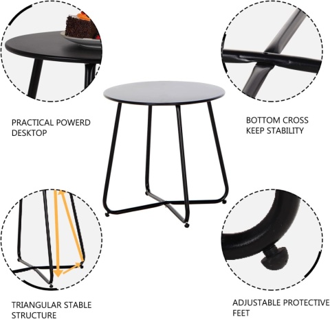 Grand Patio Stolik Kawowy Okrągły Stalowy Czarny 45x45x45 cm