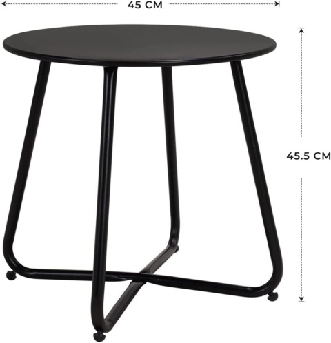 Grand Patio Stolik Kawowy Okrągły Stalowy Czarny 45x45x45 cm