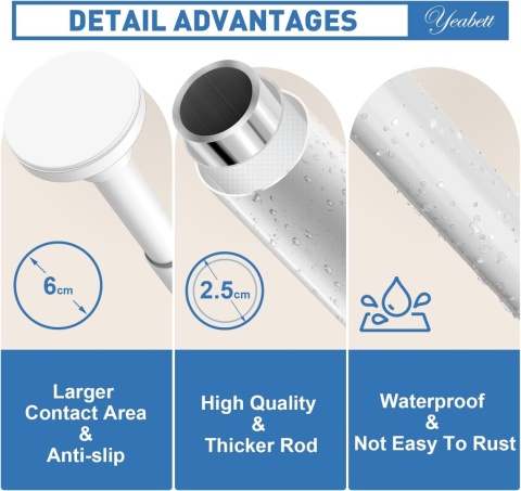 Karnisz do zasłony prysznicowej, drążek teleskopowy sztuki, biały, 53-119 cm