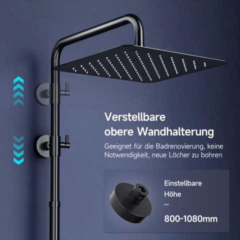 Kolumna prysznicowa z baterią i dużą deszczownicą czarny zestaw prysznicowy