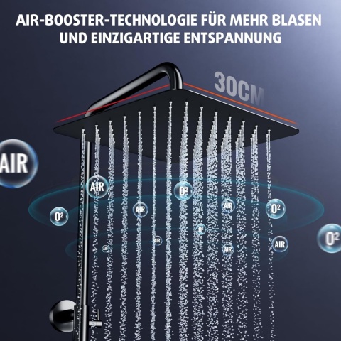 Kolumna prysznicowa z baterią i dużą deszczownicą czarny zestaw prysznicowy