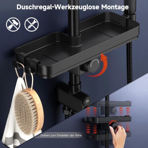 Kolumna prysznicowa z baterią i dużą deszczownicą czarny zestaw prysznicowy