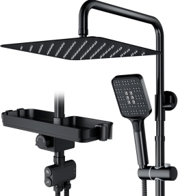 Kolumna prysznicowa z baterią i dużą deszczownicą czarny zestaw prysznicowy