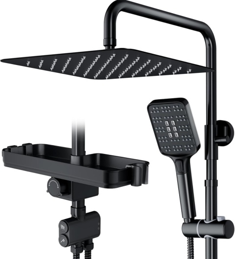 Kolumna prysznicowa z baterią i dużą deszczownicą czarny zestaw prysznicowy