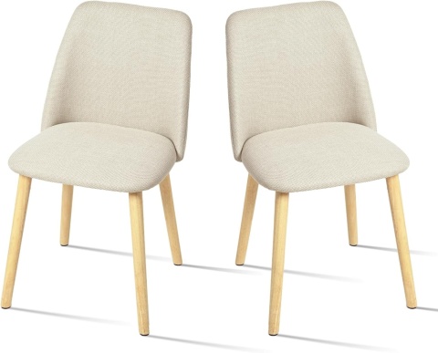 Krzesła do jadalni beżowe drewniane nogi, zestaw 2 szt