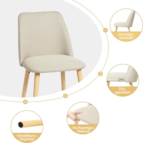 Krzesła do jadalni beżowe drewniane nogi, zestaw 2 szt