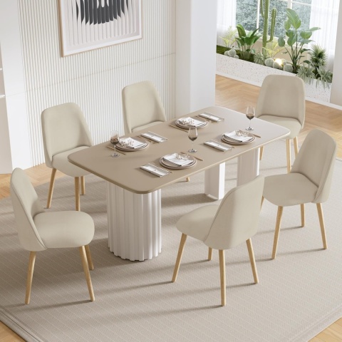 Krzesła do jadalni beżowe drewniane nogi, zestaw 2 szt