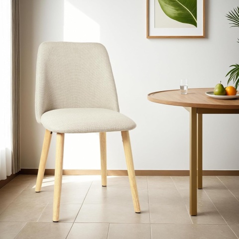 Krzesła do jadalni beżowe drewniane nogi, zestaw 2 szt