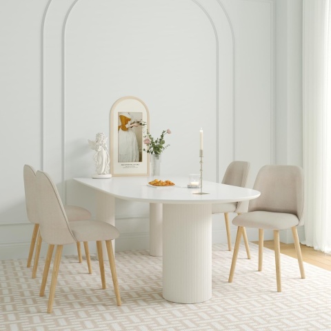 Krzesła do jadalni beżowe drewniane nogi, zestaw 2 szt