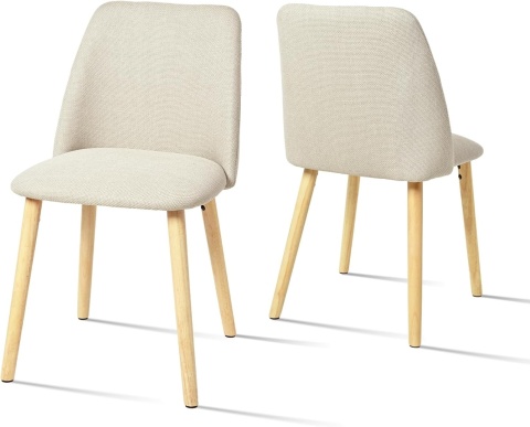 Krzesła do jadalni beżowe drewniane nogi, zestaw 2 szt