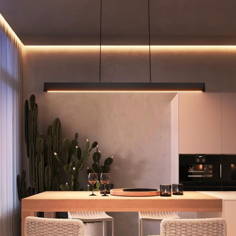 Lampa wisząca LED do jadalni, 80 cm, czarna, możliwość ściemniania z pilotem