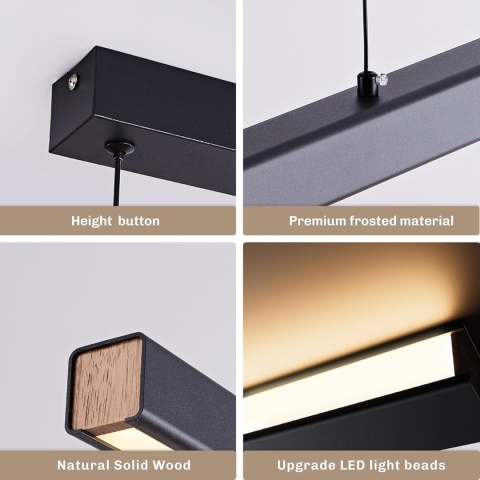 Lampa wisząca LED do jadalni, 80 cm, czarna, możliwość ściemniania z pilotem