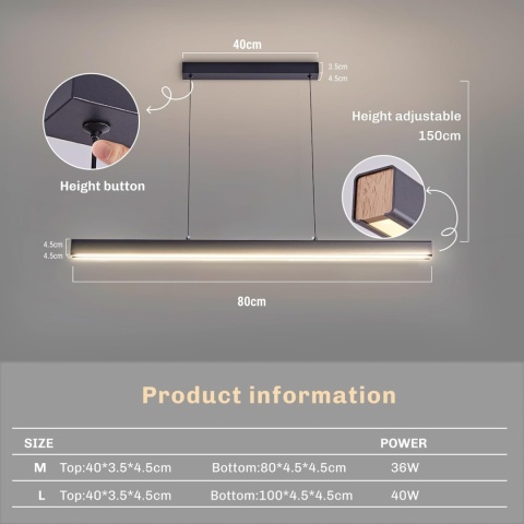 Lampa wisząca LED do jadalni, 80 cm, czarna, możliwość ściemniania z pilotem
