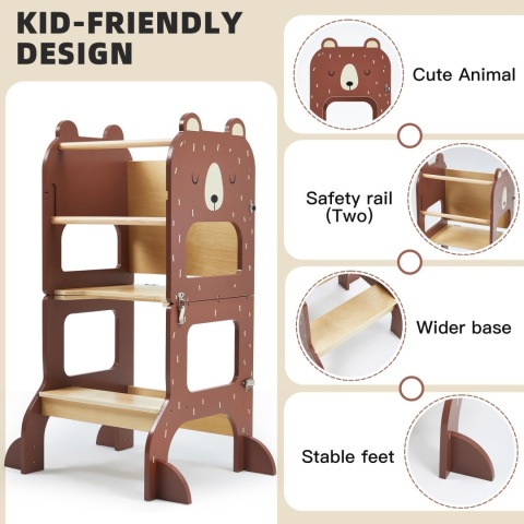 √Wieża do nauki dla dzieci 3w1 z tablicą do rysowania rozkładana na stolik z krzesełkiem