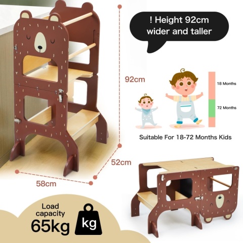 √Wieża do nauki dla dzieci 3w1 z tablicą do rysowania rozkładana na stolik z krzesełkiem