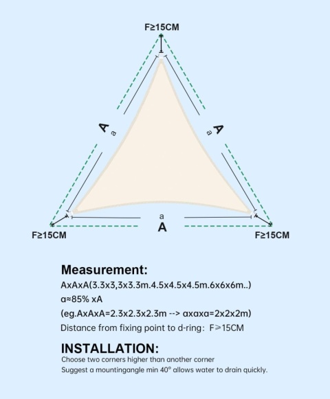 Markiza trójkątna LOVE STORY 2,5 x 2,5 x 2,5 m, wodoodporna, kremowa