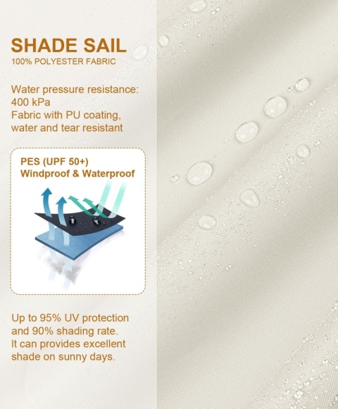 Markiza trójkątna LOVE STORY 2,5 x 2,5 x 2,5 m, wodoodporna, kremowa