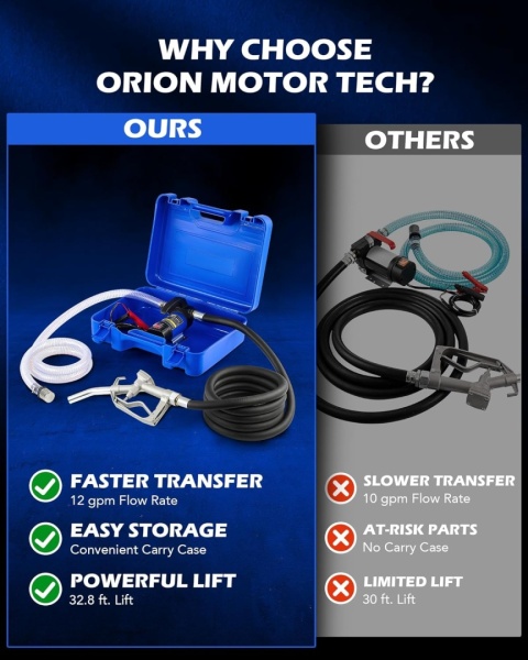 Orion Motor Tech Pompa diesla 12 V, pompa ssąca, pompa paliwowa, 45 l/min