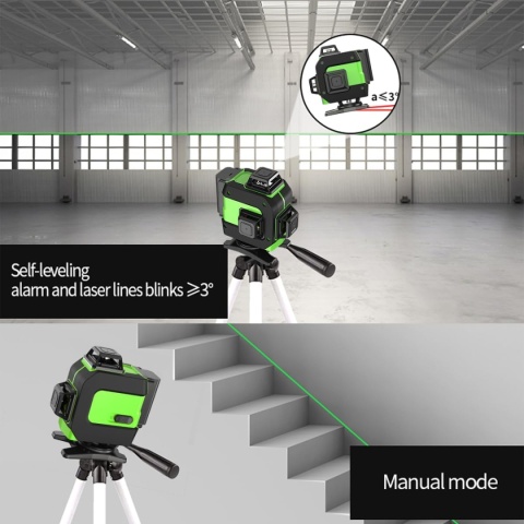 POZIOMICA LASEROWA POZIOMICA 4D 16 LINII LASER KRZYŻOWY 360 ZESTAW STATYW