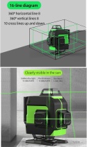 POZIOMICA LASEROWA POZIOMICA 4D 16 LINII LASER KRZYŻOWY 360 ZESTAW STATYW
