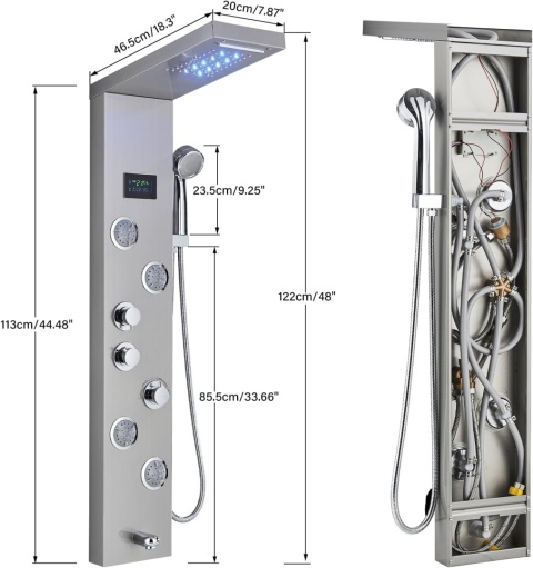 Panel prysznicowy LED prysznic wodospad hydromasaż wyświetlacz Srebrny