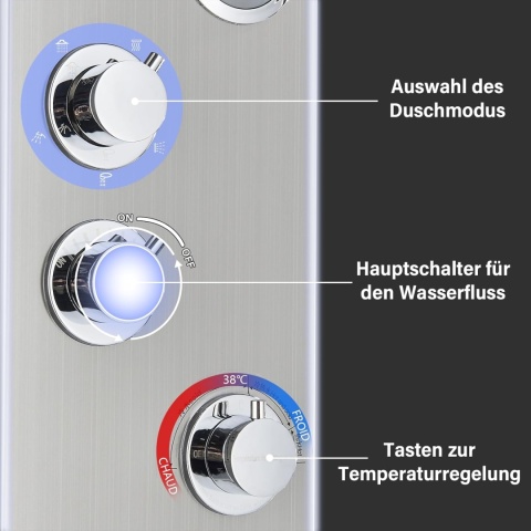 Panel prysznicowy LED prysznic wodospad hydromasaż wyświetlacz Srebrny