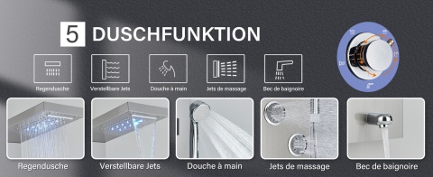 Panel prysznicowy LED prysznic wodospad hydromasaż wyświetlacz Srebrny