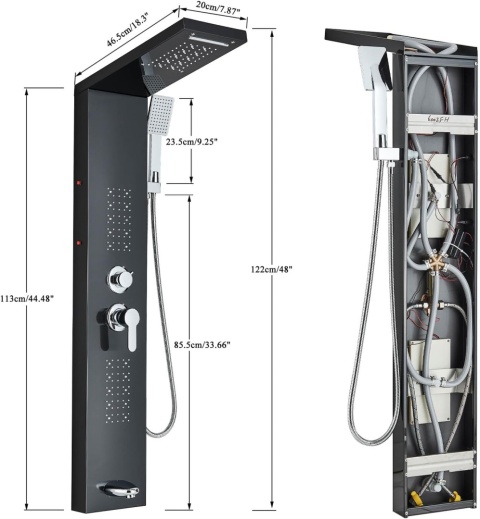 Panel Prysznicowy LED Czarny Zestaw Wodospad Hydromasaż Z Deszczownica