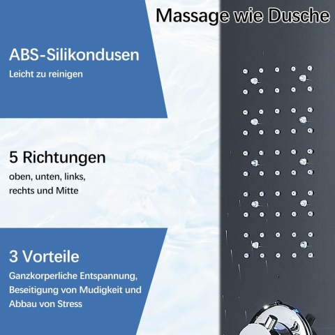 Panel Prysznicowy LED Czarny Zestaw Wodospad Hydromasaż Z Deszczownica