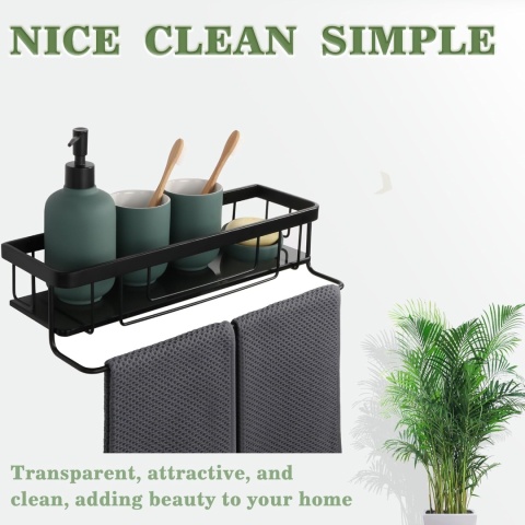 Półka prysznicowa 40 cm Czarna Stal nierdzewna Kosz łazienkowy na śrubach