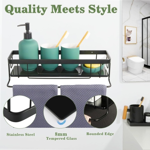 Półka prysznicowa 40 cm Czarna Stal nierdzewna Kosz łazienkowy na śrubach