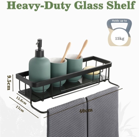 Półka prysznicowa 40 cm Czarna Stal nierdzewna Kosz łazienkowy na śrubach