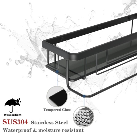 Półka prysznicowa 40 cm Czarna Stal nierdzewna Kosz łazienkowy na śrubach