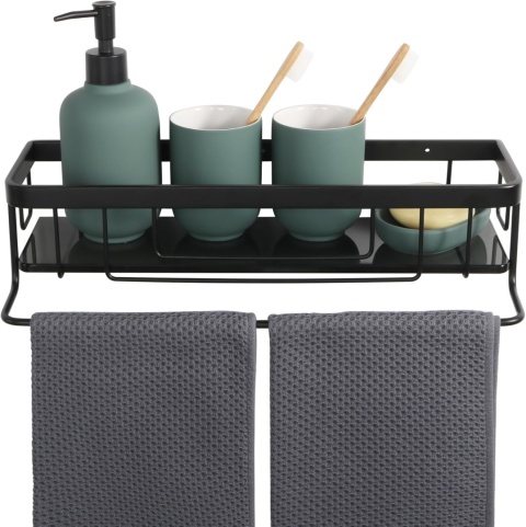 Półka prysznicowa 40 cm Czarna Stal nierdzewna Kosz łazienkowy na śrubach