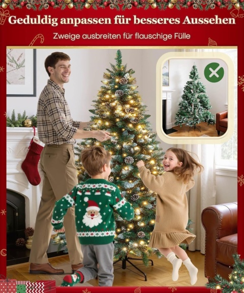 PureLiving sztuczna choinka premium 180cm stojak lampki szyszki