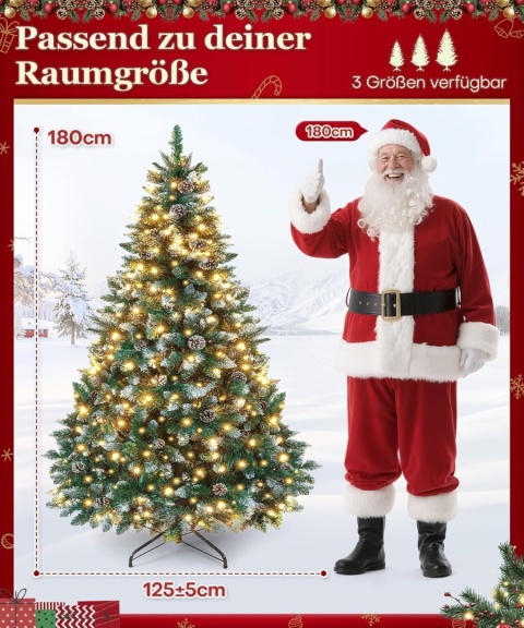 PureLiving sztuczna choinka premium 180cm stojak lampki szyszki