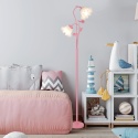 Różowa lampa podłogowa do salonu, abażur w kształcie 2 kwiatów z płomieniami i żarówką LED
