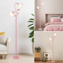 Różowa lampa podłogowa do salonu, abażur w kształcie 2 kwiatów z płomieniami i żarówką LED