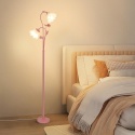Różowa lampa podłogowa do salonu, abażur w kształcie 2 kwiatów z płomieniami i żarówką LED