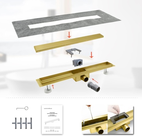 SaniteModar Rynna prysznicowa 110 cm, bardzo płaska, z syfonem