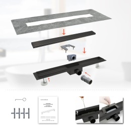 SaniteModar Rynna prysznicowa 50 cm, czarna, zestaw