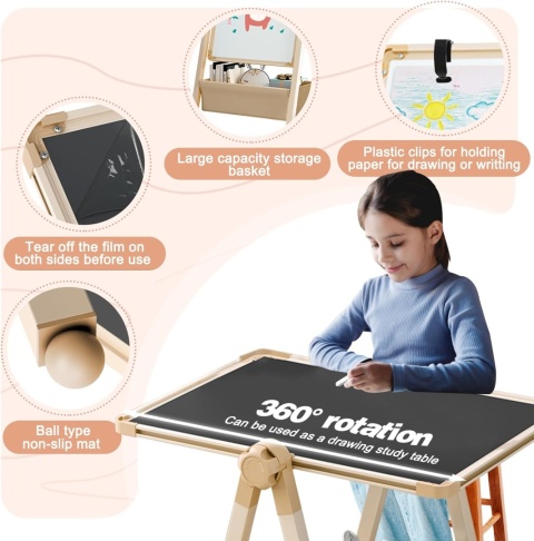 Tablica sztaluga kredowa magnetyczna 3 w 1 dla dzieci regulowana wysokość