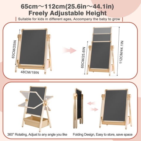 Tablica sztaluga kredowa magnetyczna 3 w 1 dla dzieci regulowana wysokość