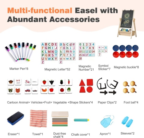 Tablica sztaluga kredowa magnetyczna 3 w 1 dla dzieci regulowana wysokość