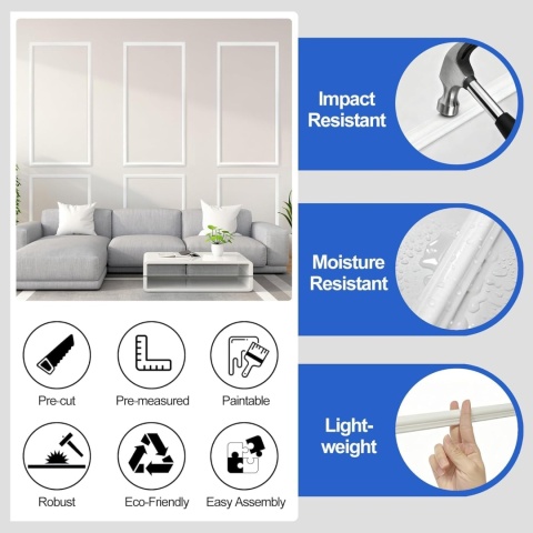 Zestaw 6 wstępnie wyciętych listew ściennych, samoprzylepny sztukateria