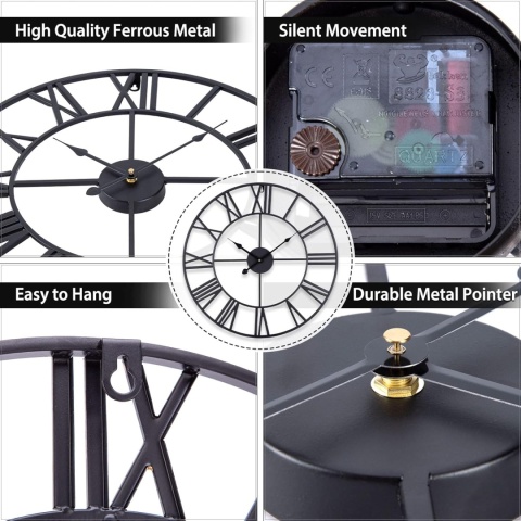 DUŻY METALOWY ZEGAR ŚCIENNY 60 CM CICHY MECHANIZM ARVENTA STYLE